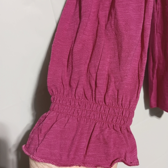 Terra & Sky NWT Women's V-neck Ruffle Tunic, Pink, Lightweight Long Sleeve - Picture 5 of 9